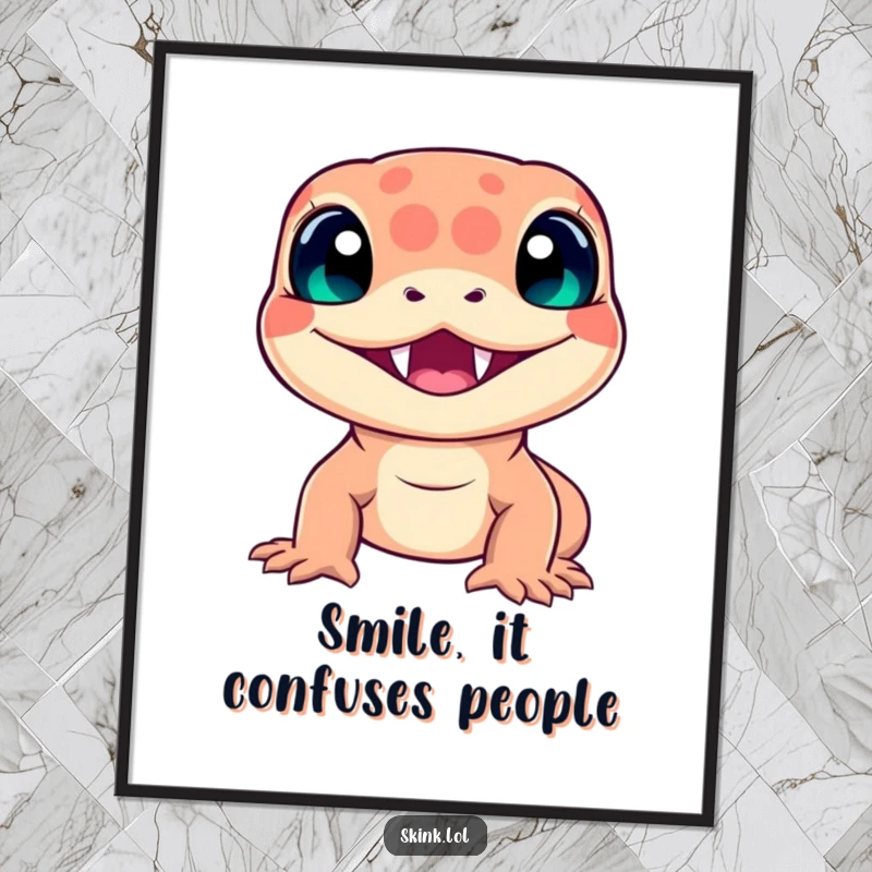 Funny Free Printable Wall Art: A playful skink with a huge grin and visible small teeth.