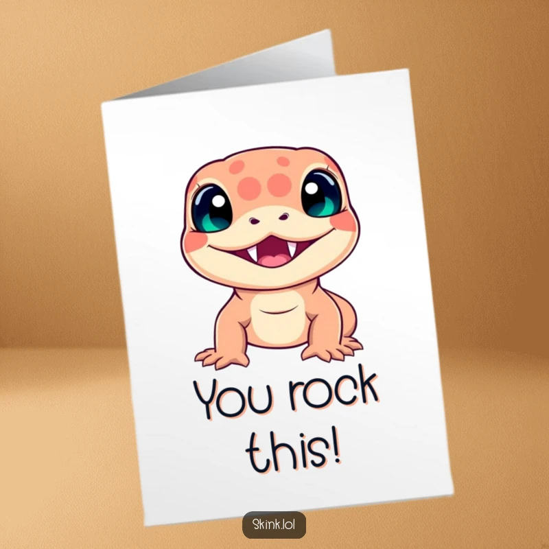 Funny Free Printable Congratulations Card: A happy skink showing off its small teeth with a big smile.